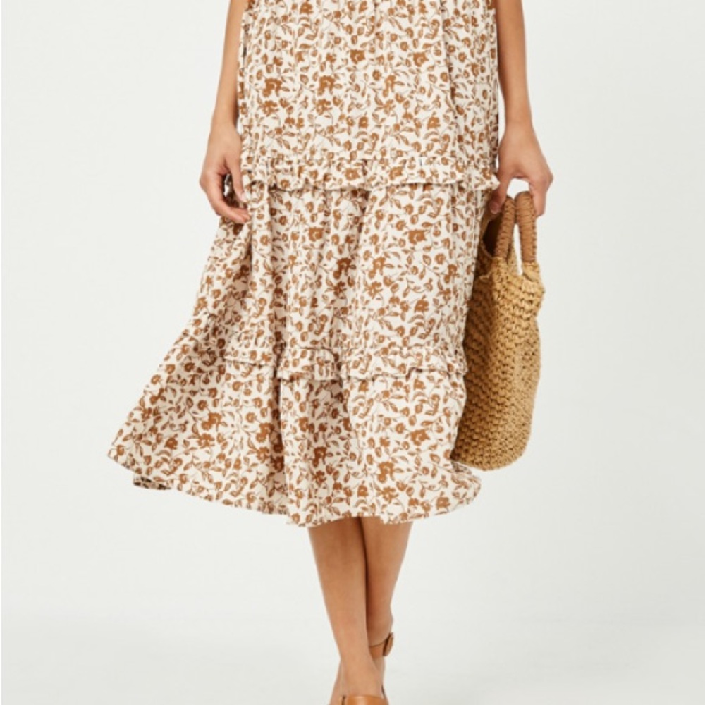 Hayden Cream and Brown Floral Midi Skirt